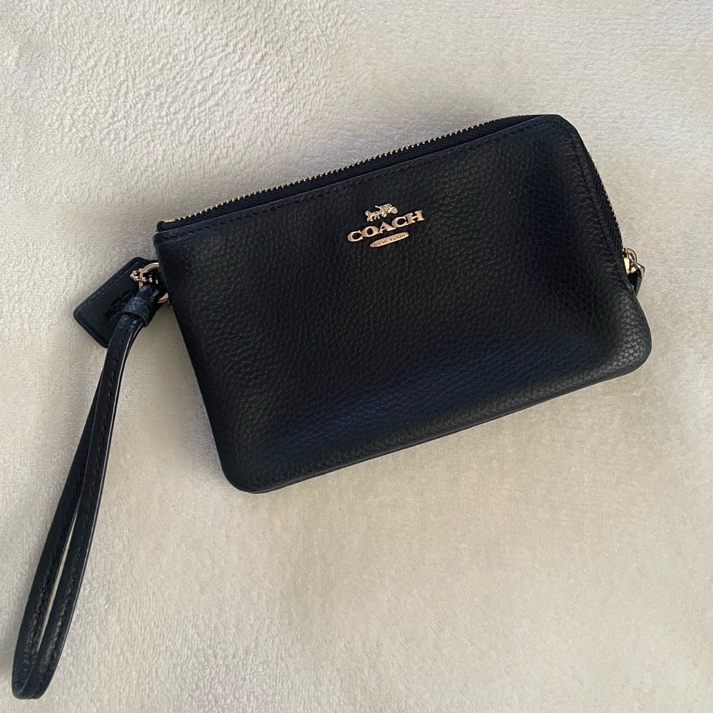 Coach Double Zip Black Wristlet